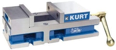 Kurt - 6" Jaw Width, 4" Jaw Opening Capacity, Horizontal Stationary Machine Vise - Manual Operation, 6,356 Lb Capacity, 1 Station, 14.88" Long x 4.6720" High x 1-31/64" Deep, 1.735" Jaw Height, 80 Lb Max Clamp Force - Exact Industrial Supply