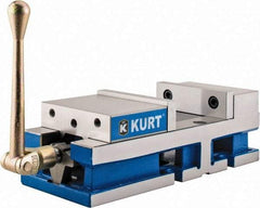 Kurt - 6" Jaw Width, 6" Jaw Opening Capacity, Horizontal Stationary Machine Vise - Manual Operation, 6,356 Lb Capacity, 1 Station, 17" Long x 4.6720" High x 1-31/64" Deep, 1.735" Jaw Height, 80 Lb Max Clamp Force - Exact Industrial Supply