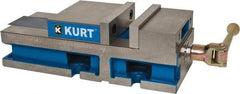 Kurt - 6" Jaw Width, 6" Jaw Opening Capacity, Horizontal Stationary Machine Vise - Reverse Manual Operation, 6,356 Lb Capacity, 1 Station, 17" Long x 4.6720" High x 1-31/64" Deep, 1.735" Jaw Height, 80 Lb Max Clamp Force - Exact Industrial Supply