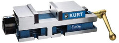 Kurt - 6" Jaw Width, 6" Jaw Opening Capacity, Horizontal Stationary Machine Vise - Hydraulic Operation, 12,600 Lb Capacity, 1 Station, 17" Long x 4.6720" High x 1-31/64" Deep, 1.735" Jaw Height, 3,200 psi Max Clamp Force - Exact Industrial Supply