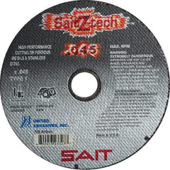 Sait - 7" Zirconia Alumina Cutoff Wheel - 0.045" Thick, 5/8" Arbor, 8,500 Max RPM, Use with Angle Grinders - Exact Industrial Supply