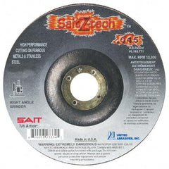 Sait - 5" Wheel Diam, 7/8" Arbor Hole, Type 27 Depressed Center Wheel - Zirconia Alumina, Resinoid Bond, 12,200 Max RPM, Compatible with Angle Grinder - Exact Industrial Supply