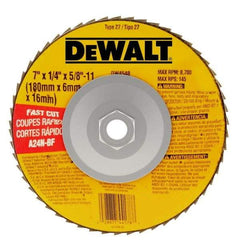 DeWALT - 24 Grit, 7" Wheel Diam, 1/4" Wheel Thickness, Type 27 Depressed Center Wheel - Aluminum Oxide, R Hardness, 8,700 Max RPM, Compatible with Angle Grinder - Exact Industrial Supply