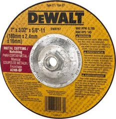 DeWALT - 24 Grit, 7" Wheel Diam, 3/32" Wheel Thickness, Type 27 Depressed Center Wheel - Aluminum Oxide, R Hardness, 8,700 Max RPM, Compatible with Angle Grinder - Exact Industrial Supply