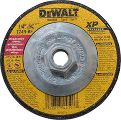 DeWALT - 24 Grit, 4-1/2" Wheel Diam, 1/4" Wheel Thickness, Type 27 Depressed Center Wheel - Zirconia Alumina, R Hardness, 13,300 Max RPM, Compatible with Angle Grinder - Exact Industrial Supply