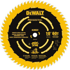 DeWALT - 10" Diam, 5/8" Arbor Hole Diam, 60 Tooth Wet & Dry Cut Saw Blade - Carbide-Tipped, Crosscut & Smooth Action, Standard Round Arbor - Exact Industrial Supply