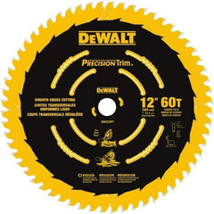 DeWALT - 12" Diam, 1" Arbor Hole Diam, 60 Tooth Wet & Dry Cut Saw Blade - Carbide-Tipped, Crosscut & Smooth Action, Standard Round Arbor - Exact Industrial Supply