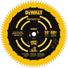 DeWALT - 10" Diam, 5/8" Arbor Hole Diam, 80 Tooth Wet & Dry Cut Saw Blade - Carbide-Tipped, Finishing Action, Standard Round Arbor - Exact Industrial Supply