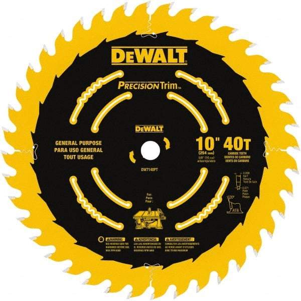 DeWALT - 10" Diam, 5/8" Arbor Hole Diam, 40 Tooth Wet & Dry Cut Saw Blade - Carbide-Tipped, General Purpose Action, Standard Round Arbor - Exact Industrial Supply