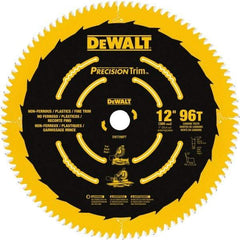 DeWALT - 12" Diam, 1" Arbor Hole Diam, 96 Tooth Wet & Dry Cut Saw Blade - Carbide-Tipped, Fine Trimming Action, Standard Round Arbor - Exact Industrial Supply