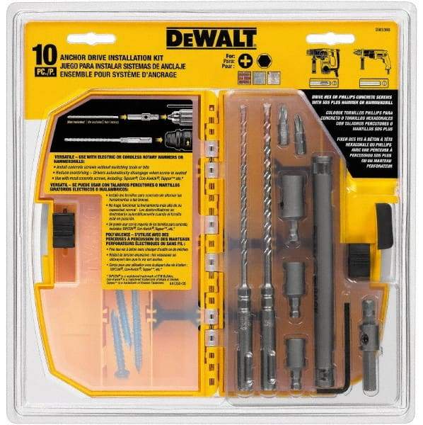 DeWALT - 10 Piece Carbide Tipped Masonry Anchor Installation Kit - For Use with SDS Rotary Hammers - Exact Industrial Supply