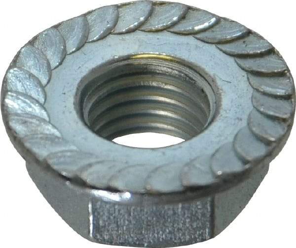 Value Collection - 5/16-24, 0.68" Flange Diam, Serrated Flange Nut - Grade Grade 2 Steel, Zinc-Plated Finish, 0.283" Flange Height - Exact Industrial Supply