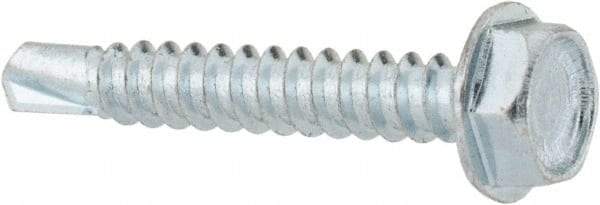 Value Collection - #10, Hex Washer Head, Hex Drive, 1-1/4" Length Under Head, #3 Point, Self Drilling Screw - Grade 1016-1024 Steel, Zinc-Plated Finish - Exact Industrial Supply