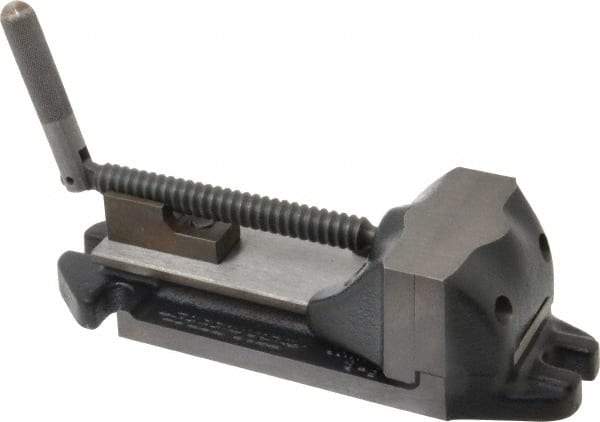 Cardinal Tool - 3" Jaw Opening Capacity x 1-1/2" Throat Depth, Horizontal Drill Press Vise - 3" Wide Jaw, Stationary Base, Rapid Action, 9" OAL x 2-9/16" Overall Height, Steel - Exact Industrial Supply