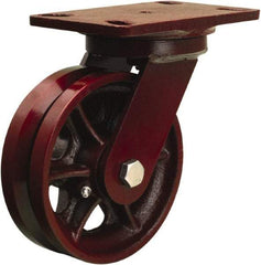 Hamilton - 6" Diam x 2" Wide, Iron Swivel Caster - 1,000 Lb Capacity, Top Plate Mount, 4-1/2" x 6-1/2" Plate, Straight Roller Bearing - Exact Industrial Supply