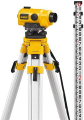 DeWALT - 26x Magnification, 0.5 to 300 Ft. Measuring Range, Automatic Optical Level Kit - Accuracy 1/32 Inch at 100 Ft., Kit Includes Aluminum Tripod with Quick Adjust Legs - Exact Industrial Supply