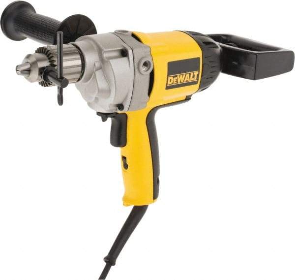 DeWALT - 1/2" Keyed Chuck, 550 RPM, Spade Handle Electric Drill - 9 Amps, 120 Volts, Reversible, Includes 2-Position Rear Spade Handle, 3-Position Side Handle, Chuck Key with Holder - Exact Industrial Supply