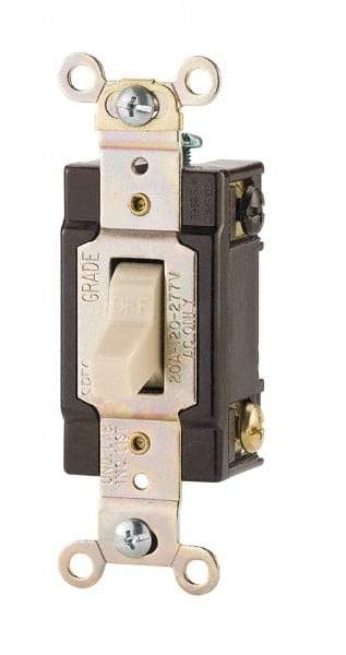 Cooper Wiring Devices - 3 Pole, 120 to 277 VAC, 20 Amp, Commercial Grade, Toggle, Wall and Dimmer Light Switch - 1.3 Inch Wide x 4.2 Inch High, Fluorescent - Exact Industrial Supply