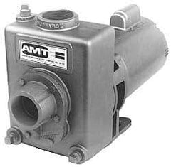 American Machine & Tool - 115/230 Volt, 1 Phase, 1-1/2 HP, Self Priming Pump - 56J Frame, 1-1/2 Inch Inlet, ODP Motor, Stainless Steel Housing and Impeller, 93 Ft. Shut Off - Exact Industrial Supply
