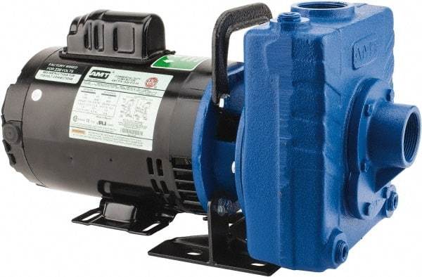 American Machine & Tool - 115/230 Volt, 1 Phase, 3/4 HP, Self Priming Centrifugal Pump - 1-1/2 Inch Inlet, 78 Head Pressure, Cast Iron Housing and Impeller - Exact Industrial Supply