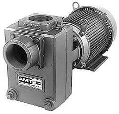 American Machine & Tool - 230/460 Volt, 3 Phase, 3 HP, Self Priming Centrifugal Pump - 3 Inch Inlet, 65 Head Pressure, Cast Iron Housing, Bronze Impeller - Exact Industrial Supply