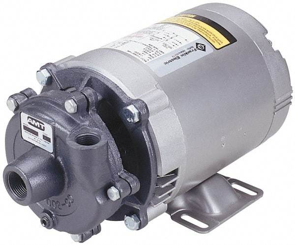 American Machine & Tool - 208-220/440 Volt, 3 Phase, 3/4 HP, Stainless Steel Straight Pump - 1-1/4 Inch Inlet, 1 Inch Outlet, 58 Max Head psi, Stainless Steel Impeller - Exact Industrial Supply