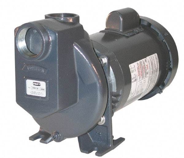 American Machine & Tool - 115/230 Volt, 1 Phase, 3/4 HP, Self Priming Pump - 1-1/2 Inch Inlet, 52 Head Pressure, Stainless Steel and Cast Iron Housing, Stainless Steel Impeller, PTFE Seal - Exact Industrial Supply