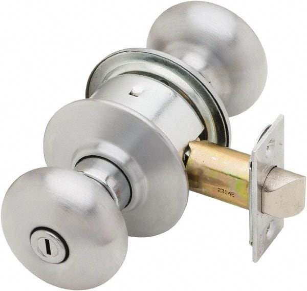 Schlage - 1-3/8 to 1-7/8" Door Thickness, Satin Chrome Privacy Knob Lockset - Exact Industrial Supply