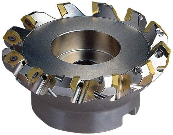 Seco - 112mm Cut Diam, 32mm Arbor Hole, 6mm Max Depth of Cut, 45° Indexable Chamfer & Angle Face Mill - 5 Inserts, SE.X 1204 Insert, Right Hand Cut, 5 Flutes, Through Coolant, Series R220.53 - Exact Industrial Supply