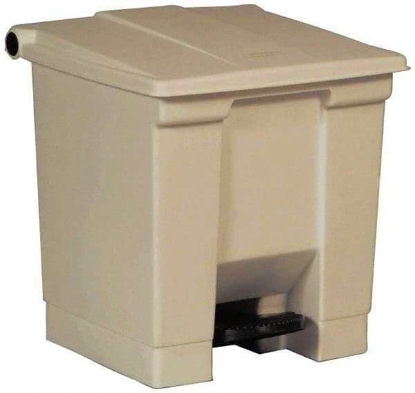 Rubbermaid - 8 Gal Rectangle Unlabeled Trash Can - 17-1/8" High x 16-1/4" Long x 15-3/4" Wide, Beige, High-Density Polyethylene (Base), Polypropylene (Lid) - Exact Industrial Supply