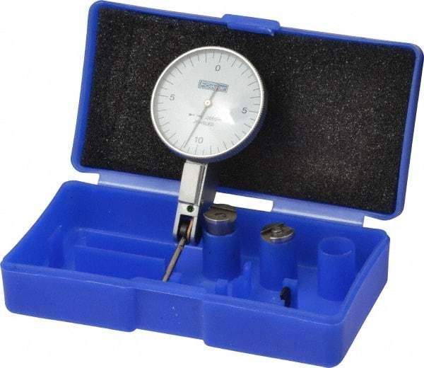 Fowler - 0.02 Inch Range, 0.0005 Inch Dial Graduation, Horizontal Dial Test Indicator - 1-1/2 Inch White Dial, 0-10-0 Dial Reading - Exact Industrial Supply