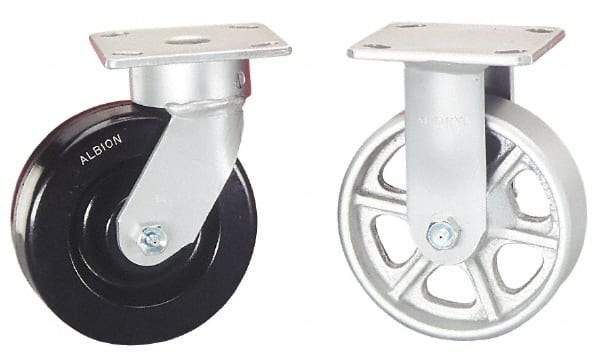 Albion - 5" Diam x 2" Wide x 6-1/2" OAH Top Plate Mount Rigid Caster - Phenolic, 1,000 Lb Capacity, Roller Bearing, 4 x 4-1/2" Plate - Exact Industrial Supply