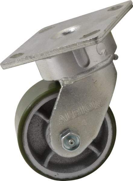 Albion - 4" Diam x 2" Wide x 5-5/8" OAH Top Plate Mount Swivel Caster - Polyurethane, 700 Lb Capacity, Roller Bearing, 4 x 4-1/2" Plate - Exact Industrial Supply