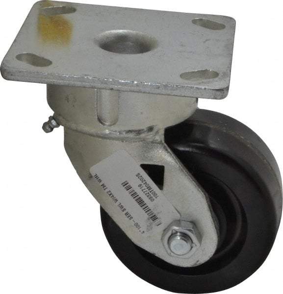 Albion - 4" Diam x 2" Wide x 5-5/8" OAH Top Plate Mount Swivel Caster - Phenolic, 800 Lb Capacity, Roller Bearing, 4 x 4-1/2" Plate - Exact Industrial Supply