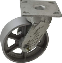 Albion - 6" Diam x 2" Wide x 7-1/2" OAH Top Plate Mount Swivel Caster - Cast Iron, 1,200 Lb Capacity, Roller Bearing, 4 x 4-1/2" Plate - Exact Industrial Supply