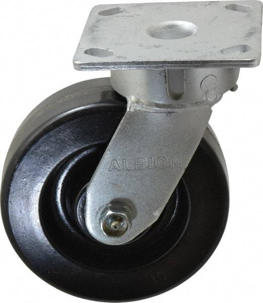 Albion - 6" Diam x 2" Wide x 7-1/2" OAH Top Plate Mount Swivel Caster - Phenolic, 1,200 Lb Capacity, Roller Bearing, 4 x 4-1/2" Plate - Exact Industrial Supply