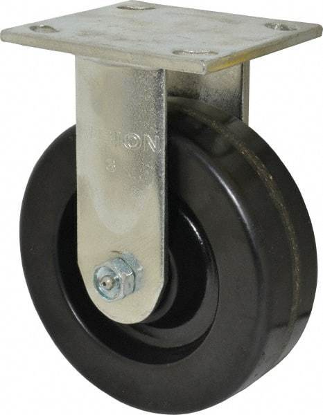 Albion - 6" Diam x 2" Wide x 7-1/2" OAH Top Plate Mount Rigid Caster - Phenolic, 1,200 Lb Capacity, Roller Bearing, 4 x 4-1/2" Plate - Exact Industrial Supply
