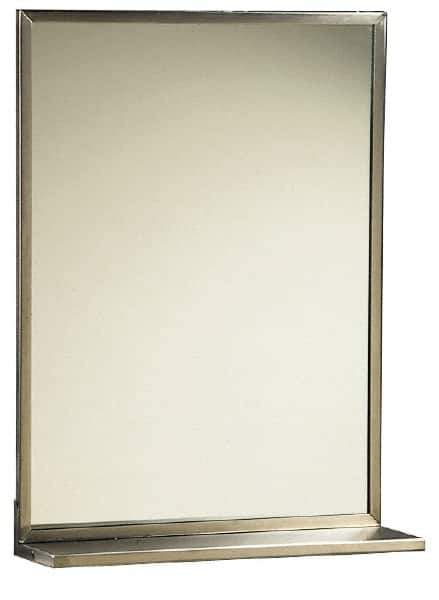 Made in USA - 18 Inch Wide x 24 Inch High, Theft Resistant Rectangular Glass Washroom Mirror - 5 Inch Deep Shelf, Stainless Steel Frame - Exact Industrial Supply