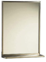 Made in USA - 18 Inch Wide x 24 Inch High, Theft Resistant Rectangular Glass Washroom Mirror - 5 Inch Deep Shelf, Stainless Steel Frame - Exact Industrial Supply