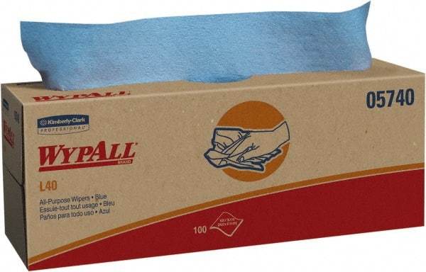 WypAll - L40 Dry General Purpose Wipes - Pop-Up, 9-3/4" x 16-3/8" Sheet Size, Blue - Exact Industrial Supply