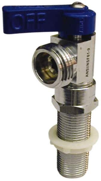 B&K Mueller - MIP and CxC 1/2 Inlet, 125 Max psi, Chrome Plated, Brass 1/4 Turn Ball Valve Design - 3/4 Hose Thread Outlet, Angle, Blue Handle - Exact Industrial Supply