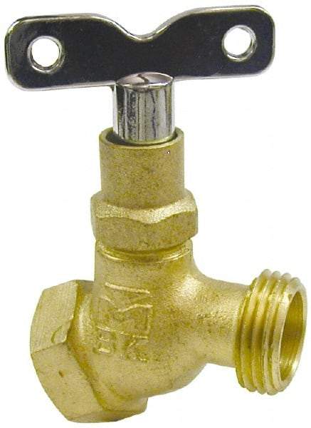 B&K Mueller - 3/4" Pipe, 125 psi WOG Rating, Brass Hose Bibb, Stop Valve - Loose Key Handle, FNPT x GHT End Connections - Exact Industrial Supply