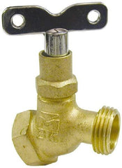 B&K Mueller - 1/2" Pipe, 125 psi WOG Rating, Brass Hose Bibb, Stop Valve - Loose Key Handle, FNPT x GHT End Connections - Exact Industrial Supply