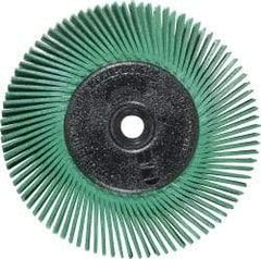 3M - 6" Diam, 1/2" Max Face Width, Plain Hole Radial Bristle Brush - 50 Grit, Coarse Grade, 6,000 Max RPM, Green - Exact Industrial Supply