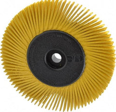 3M - 6" Diam, 1/2" Max Face Width, Plain Hole Radial Bristle Brush - 80 Grit, Medium Grade, 6,000 Max RPM, Yellow - Exact Industrial Supply