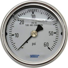 Wika - 2-1/2" Dial, 1/4 Thread, 0-60 Scale Range, Pressure Gauge - Center Back Connection Mount, Accurate to 2-1-2% of Scale - Exact Industrial Supply