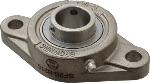 Browning - 1" ID, 4-7/8" OAL x 2-11/16" OAH 2-Bolt Flange - 1,651 Lb Static Cap, 2,801 Lb Dyn Cap, 3-57/64" Btw Mnt Hole Ctrs, Stainless Steel - Exact Industrial Supply