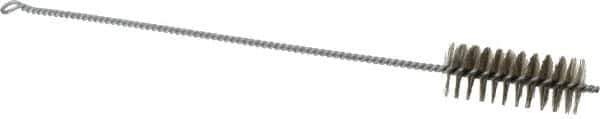 Schaefer Brush - 3" Long x 1-1/4" Diam Stainless Steel Long Handle Wire Tube Brush - Single Spiral, 15" OAL, 0.007" Wire Diam, 3/8" Shank Diam - Exact Industrial Supply