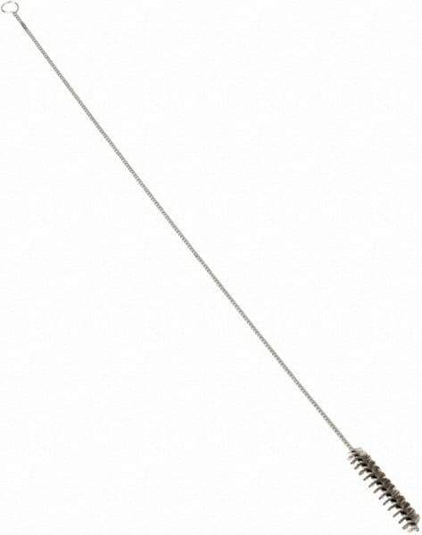 Schaefer Brush - 3" Long x 5/8" Diam Stainless Steel Long Handle Wire Tube Brush - Single Spiral, 27" OAL, 0.006" Wire Diam, 3/8" Shank Diam - Exact Industrial Supply