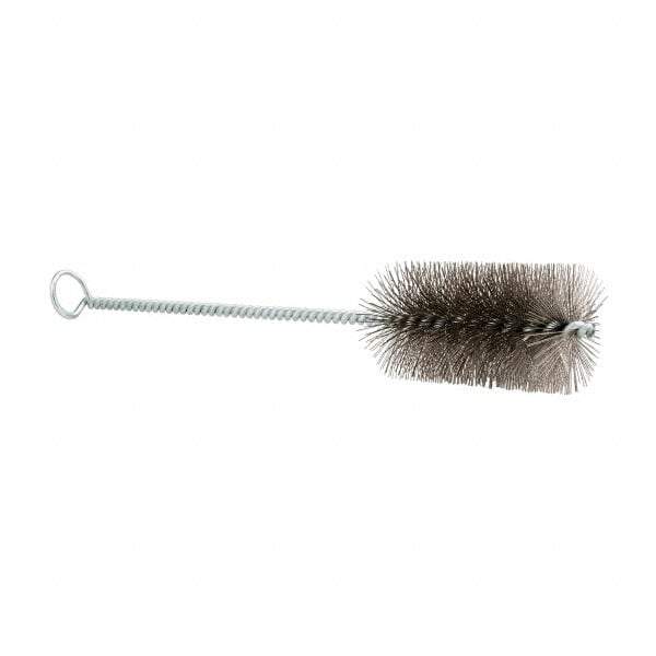 Schaefer Brush - 3" Long x 1-1/2" Diam Stainless Steel Long Handle Wire Tube Brush - Single Spiral, 27" OAL, 0.009" Wire Diam, 3/8" Shank Diam - Exact Industrial Supply